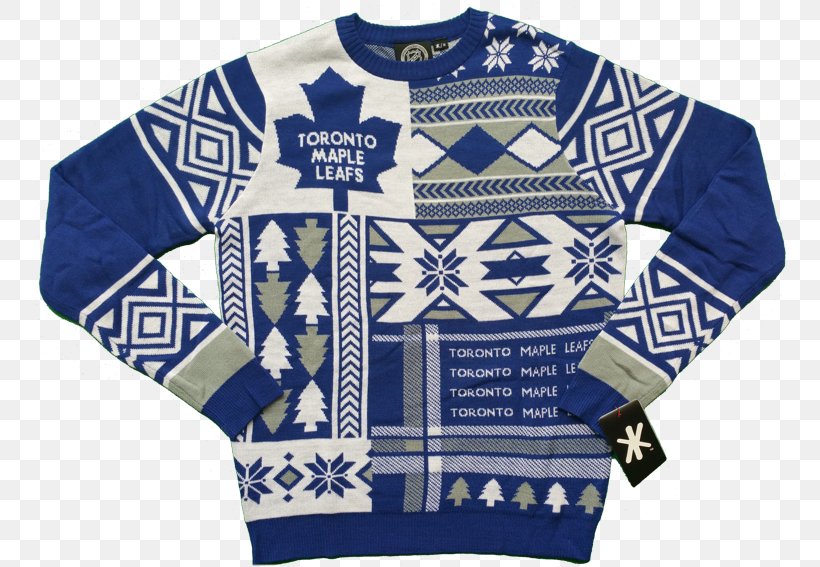Toronto Maple Leafs T-shirt Sleeve Christmas Jumper National Hockey League, PNG, 756x567px, Toronto Maple Leafs, Blue, Brand, Cardigan, Christmas Jumper Download Free