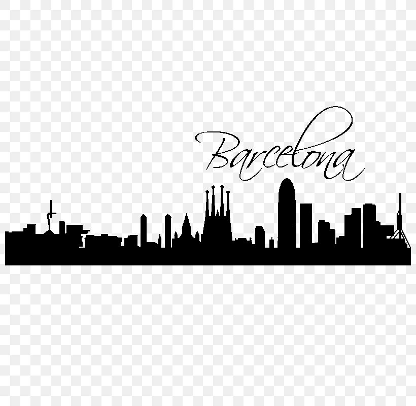Barcelona Skyline Wall Decal Poster, PNG, 800x800px, Barcelona Skyline, Barcelona, Black And White, Brand, City Download Free