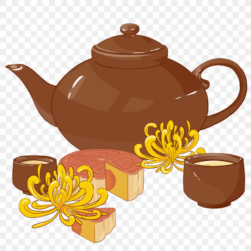 Mooncake Chrysanthemum Tea Mid-Autumn Festival Flowering Tea, PNG, 2000x2000px, Mooncake, Cartoon, Chinese Tea, Chrysanthemum Tea, Coffee Cup Download Free