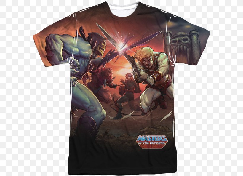 T-shirt He-Man Skeletor Battle Cat She-Ra, PNG, 600x594px, Tshirt, Battle Cat, Castle Grayskull, Clothing, Fictional Character Download Free