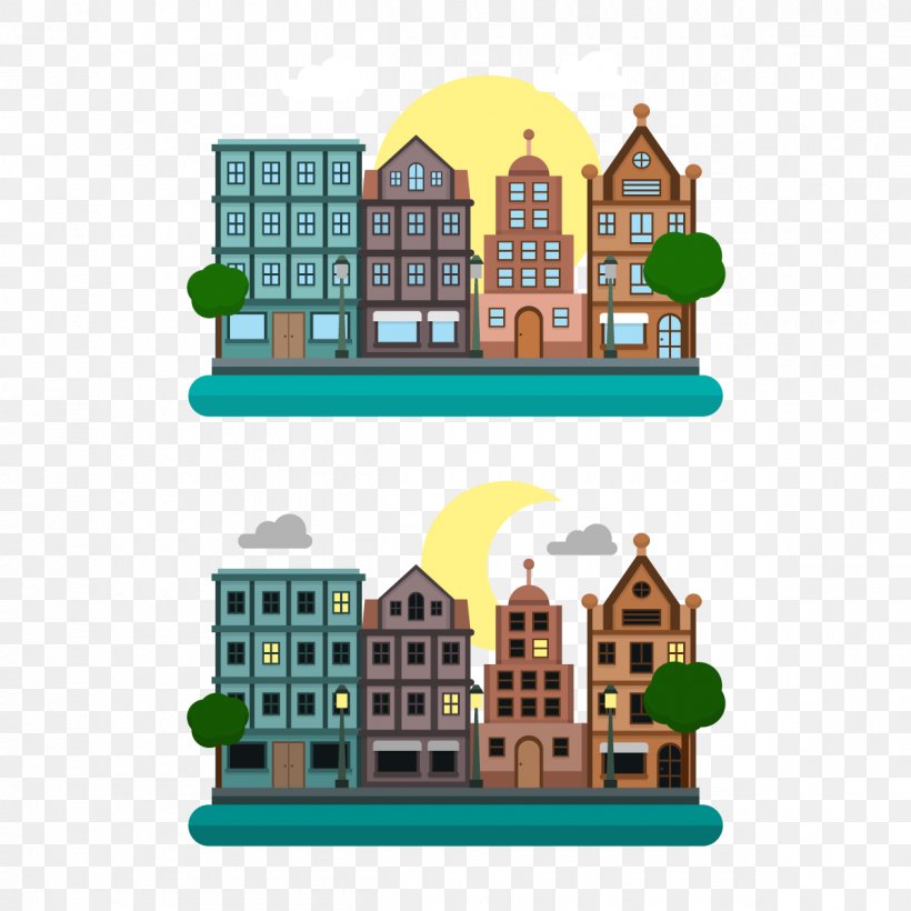 Vector City Day And Night, PNG, 1200x1200px, Night, City, Elevation, Facade, Gratis Download Free