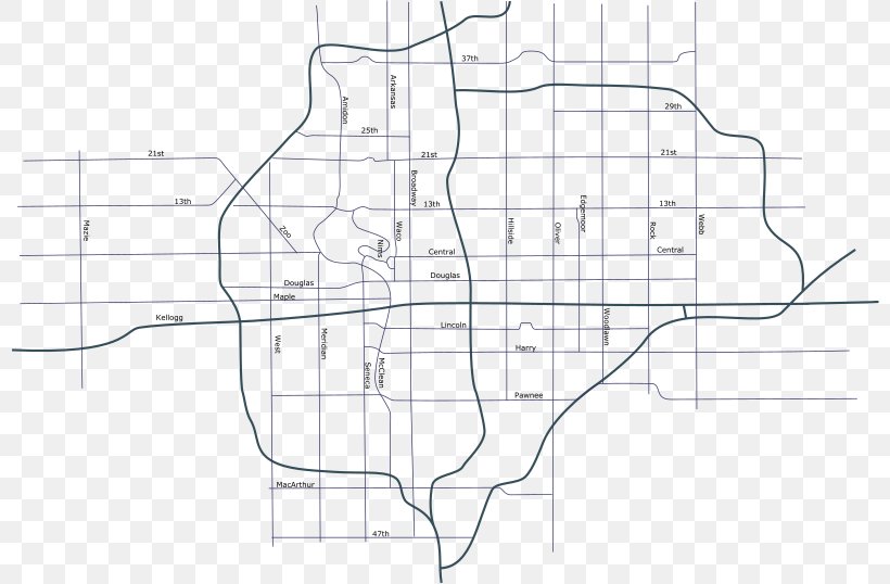 Wichita Street Map, PNG, 800x538px, Wichita, Area, Black And White, Diagram, Drawing Download Free