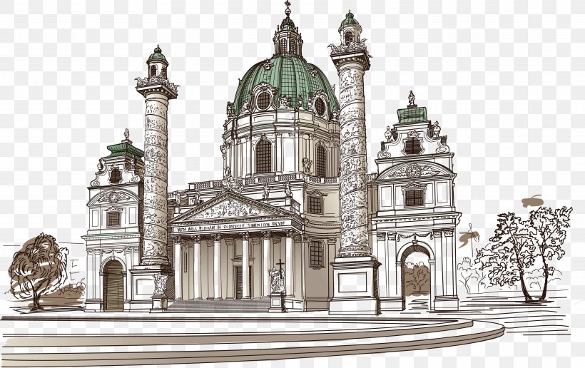 Karlskirche, Vienna Drawing Sketch, PNG, 3642x2294px, Karlskirche Vienna, Arch, Architecture, Art, Basilica Download Free