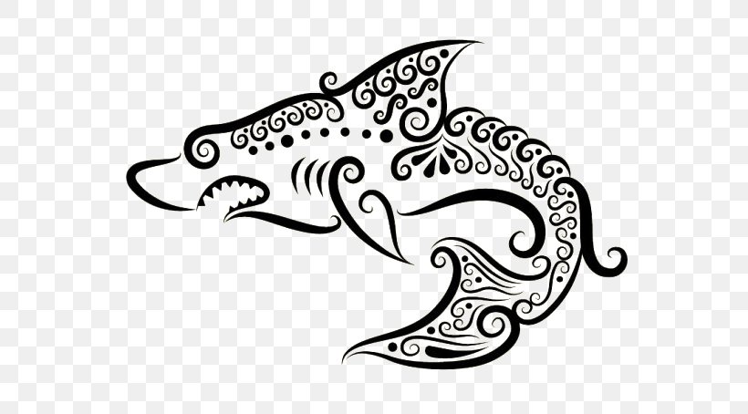 Shark Ornament Drawing Clip Art, PNG, 600x454px, Shark, Art, Black And White, Decorative Arts, Doodle Download Free