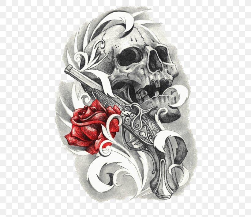 Old School (tattoo) Skull And Crossbones Drawing, PNG, 500x707px, Watercolor, Cartoon, Flower, Frame, Heart Download Free