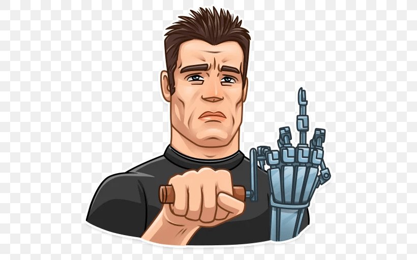 Arnold Schwarzenegger The Terminator Sticker Telegram YouTube, PNG, 512x512px, Arnold Schwarzenegger, Cartoon, Fictional Character, Finger, Forehead Download Free