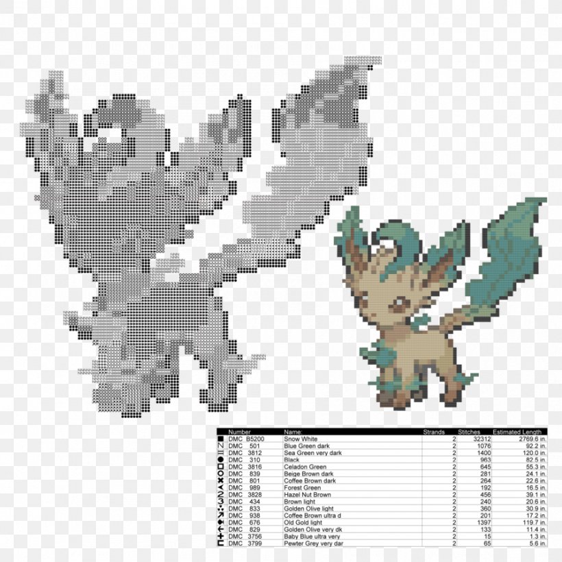 Cross-stitch Leafeon Pattern, PNG, 894x894px, Stitch, Art, Cartoon, Crossstitch, Deviantart Download Free