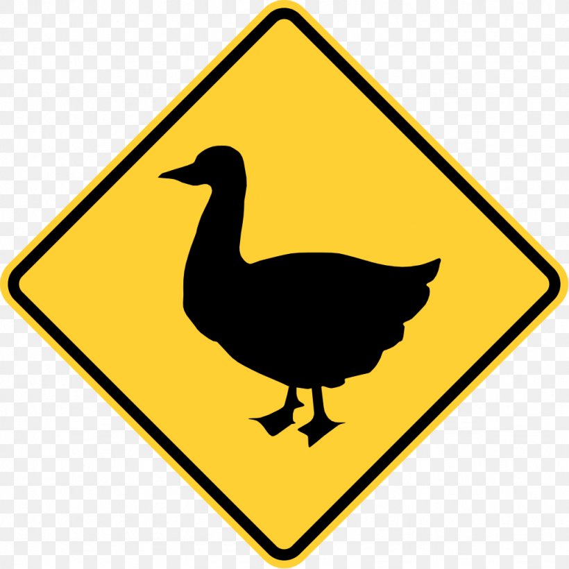 Duck Crossing Warning Sign Traffic Sign, PNG, 1024x1024px, Duck, Beak, Bird, Driving, Driving Test Download Free