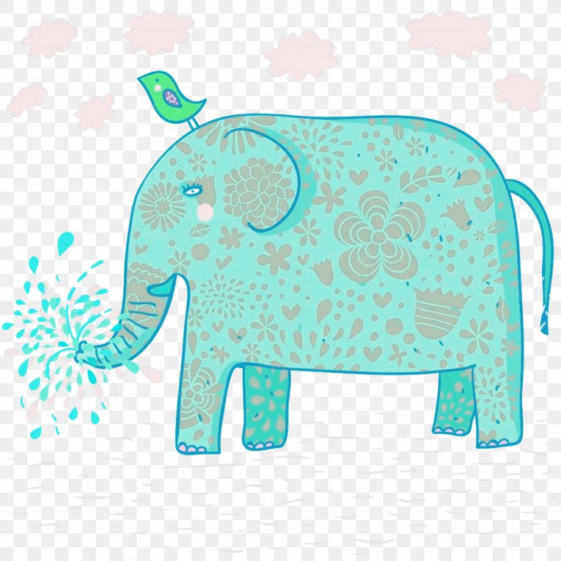 Cartoon Elephant Illustration, PNG, 1024x1024px, Cartoon, African Elephant, Aqua, Drawing, Elephant Download Free