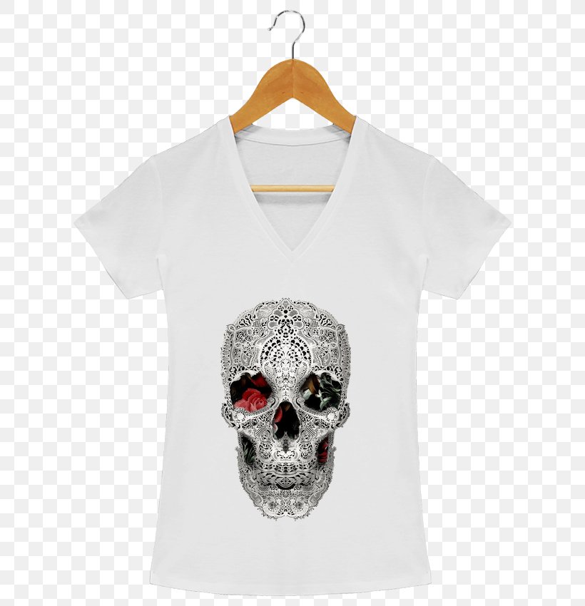 T-shirt Lace Skull Light Neck, PNG, 690x850px, Tshirt, Bag, Bone, Carpet, Lace Skull Download Free