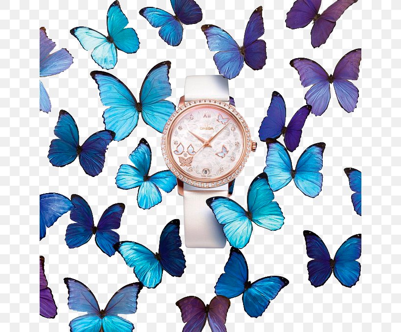 Butterfly Watch Jewellery Omega Speedmaster Omega SA, PNG, 658x679px, Butterfly, Blingbling, Bracelet, Brush Footed Butterfly, Clock Download Free