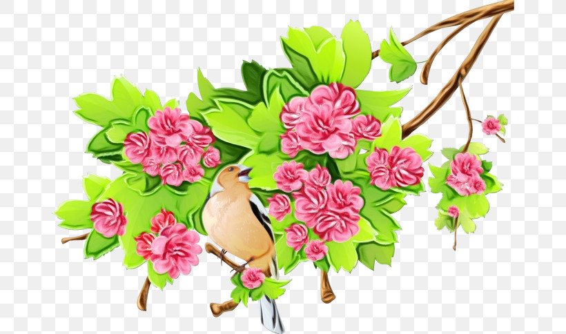 Floral Design, PNG, 670x484px, Watercolor, Bird, Blossom, Bouquet, Branch Download Free