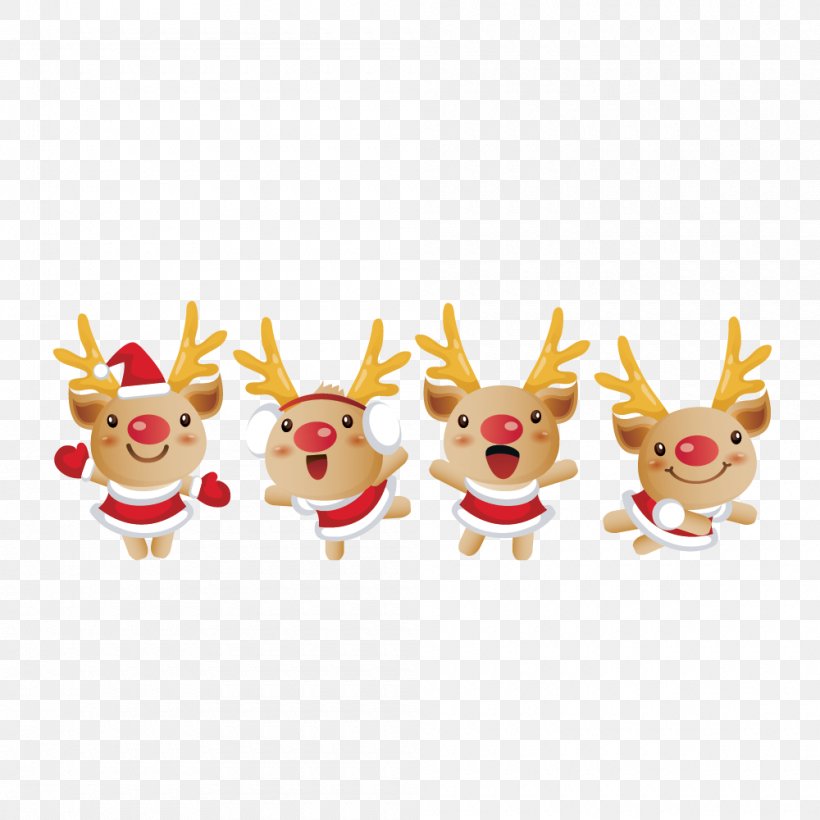 Reindeer Santa Claus Christmas Clip Art, PNG, 1000x1000px, Reindeer, Antler, Cartoon, Christmas, Christmas Card Download Free