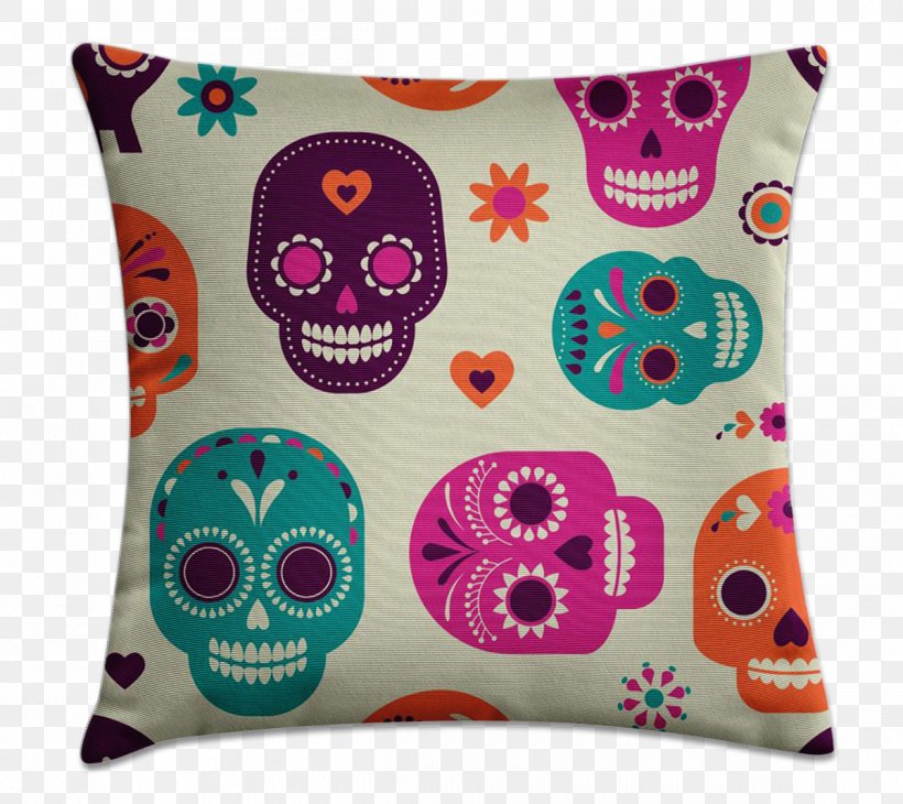 Cushion Day Of The Dead Skull Calavera Throw Pillows, PNG, 1200x1069px, Cushion, Calavera, Day Of The Dead, Death, Magenta Download Free