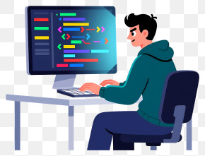 Software Developer Coding At Desk PNG