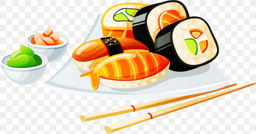 Sushi, PNG, 2999x1575px, Japanese Cuisine, Breakfast, California Roll, Cuisine, Drawing Download Free