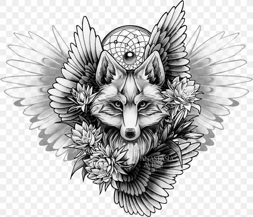 Sleeve Tattoo Drawing Fox Sketch, PNG, 900x775px, Watercolor, Cartoon, Flower, Frame, Heart Download Free
