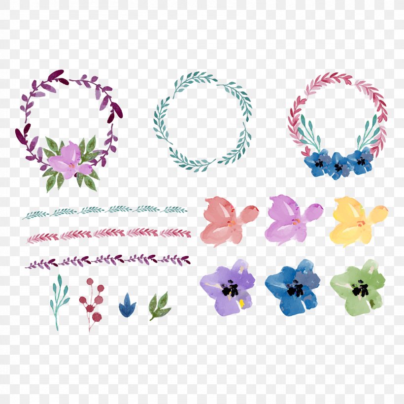 Flower Watercolor Painting Euclidean Vector Wreath, PNG, 1667x1667px, Watercolour Flowers, Body Jewelry, Drawing, Flora, Floral Design Download Free