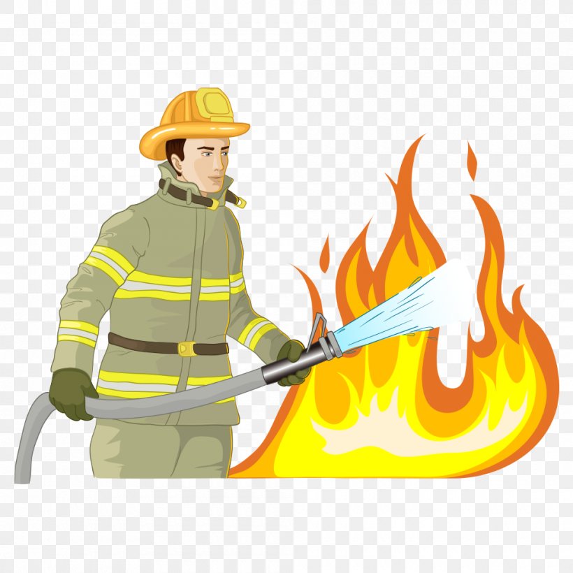 Firefighter Illustration, PNG, 1000x1000px, Firefighter, Construction Worker, Fire, Fire Extinguisher, Fire Hose Download Free