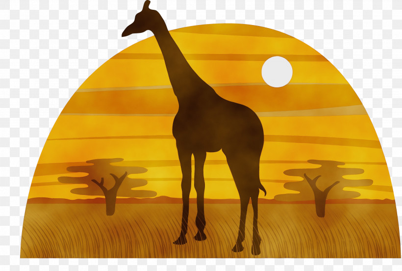 Giraffe Silhouette Drawing Cartoon, PNG, 3131x2110px, Watercolor, Black, Cartoon, Drawing, Giraffe Download Free