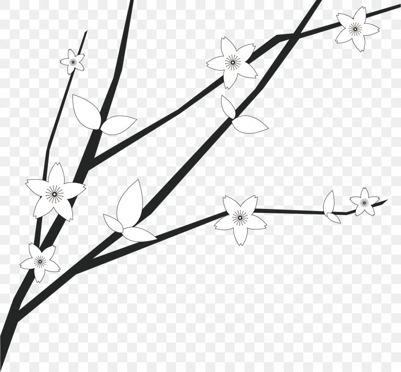 Euclidean Vector Plum Blossom, PNG, 1363x1264px, Plum Blossom, Black, Black And White, Branch, Designer Download Free