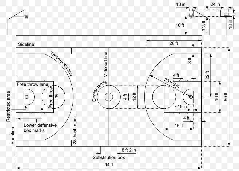 Technical Drawing Diagram Plan Basketball Court, PNG, 800x587px, Technical Drawing, Area, Artwork, Basketball, Basketball Court Download Free
