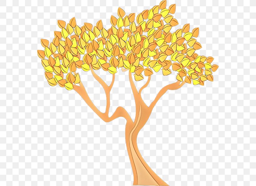 Yellow Clip Art Tree Leaf Plant, PNG, 582x596px, Cartoon, Flower, Leaf, Plant, Plant Stem Download Free