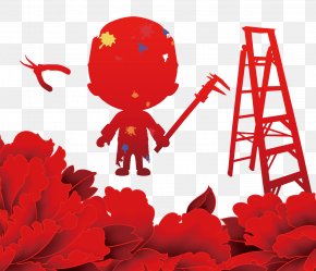 Red Flowers Ladder Pliers - Ladder Illustration PNG