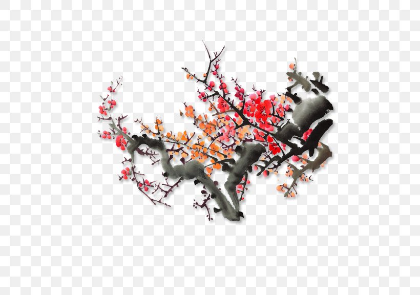 Plum Blossom Ink Wash Painting Chinese Painting, PNG, 576x576px, Plum Blossom, Branch, Cherry Blossom, Chimonanthus Praecox, Chinese Painting Download Free