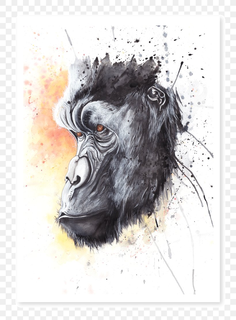 Gorilla Watercolor Painting Drawing Art, PNG, 787x1113px, Gorilla, Animal, Art, Artist, Chimpanzee Download Free