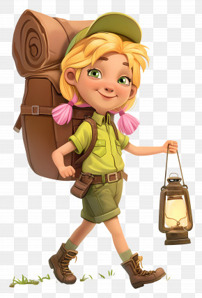 Blonde Girl Hiking - Girl With Backpack And Lantern PNG