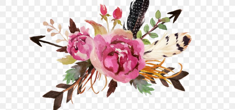 Floral Design Feather Flower Watercolor Painting, PNG, 1028x482px, Floral Design, Antler, Art, Bohochic, Canvas Download Free