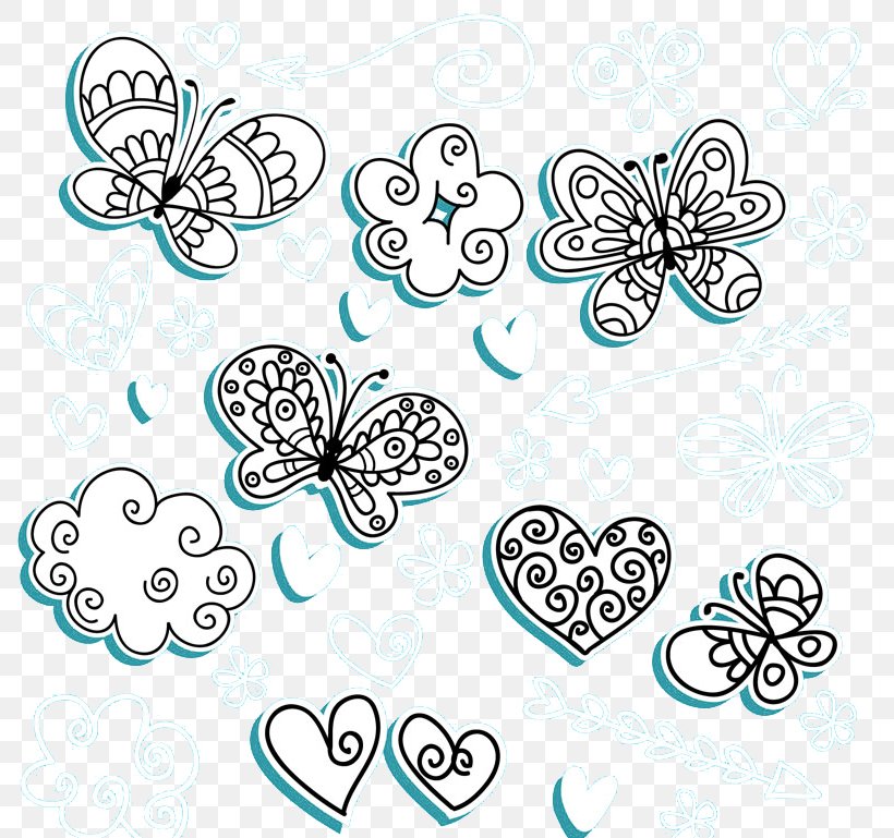 Butterfly Cloud Drawing, PNG, 800x769px, Butterfly, Animation, Area, Black And White, Butterflies And Moths Download Free