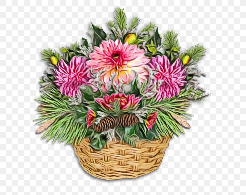 Christmas Gift Cartoon, PNG, 650x650px, Watercolor, Annual Plant, Artificial Flower, Aster, Basket Download Free