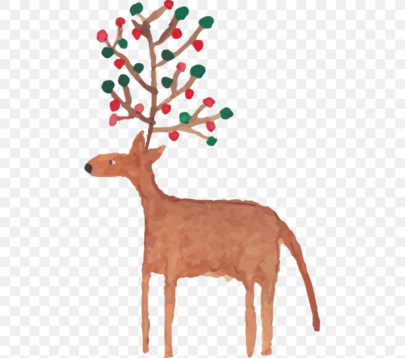 Reindeer Christmas Watercolor Painting, PNG, 477x725px, Reindeer, Antler, Branch, Christmas, Christmas Decoration Download Free