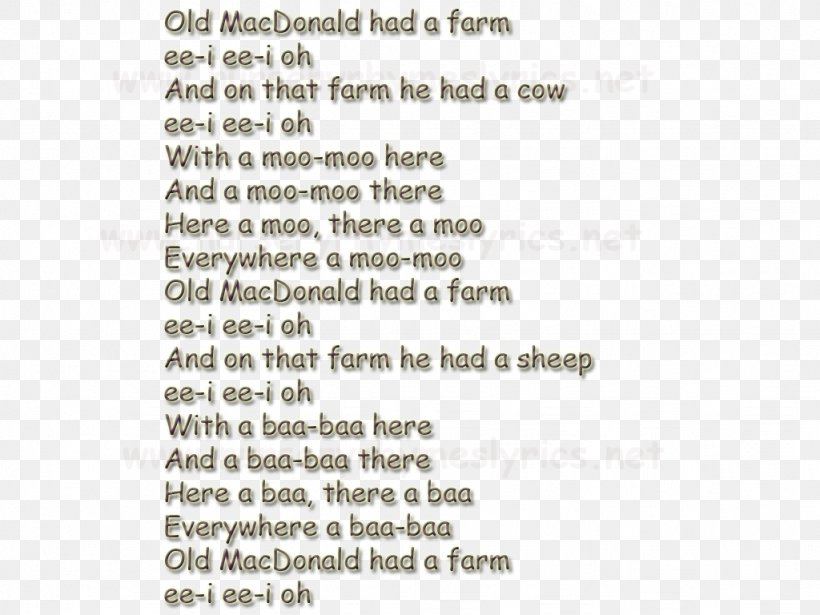 Old MacDonald Had A Farm Nursery Rhyme Lyrics Song, PNG, 1024x768px, Old Macdonald Had A Farm, Area, Child, Document, Farm Download Free