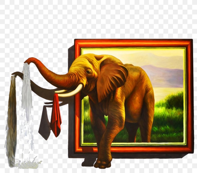 Painting Three-dimensional Space Wall, PNG, 1024x900px, Painting, African Elephant, Art, Canvas, Drawing Download Free