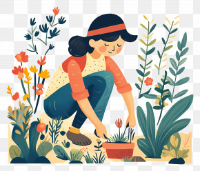 Gardening - Woman Gardening With Plants PNG
