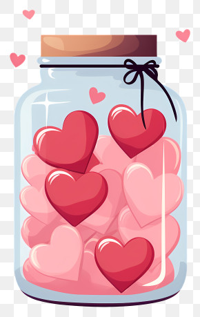 Mason Jar - Jar Filled With Pink And Red Hearts PNG