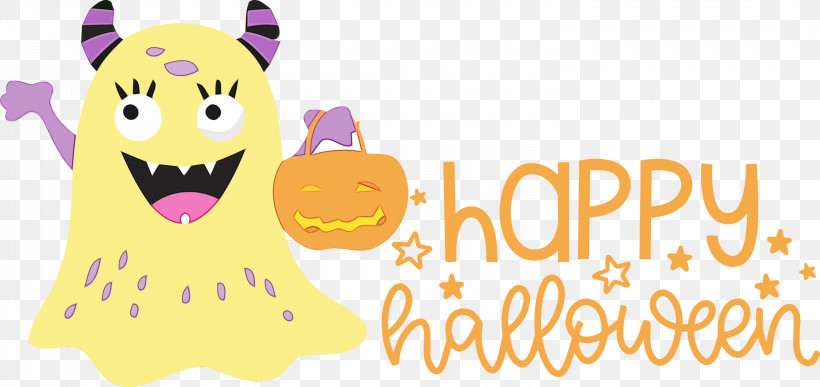 Smiley Cartoon Yellow Happiness Meter, PNG, 3000x1419px, Happy Halloween, Biology, Cartoon, Happiness, Line Download Free