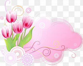 Cut Flowers Plant Stem - Watercolor Pink Flowers PNG