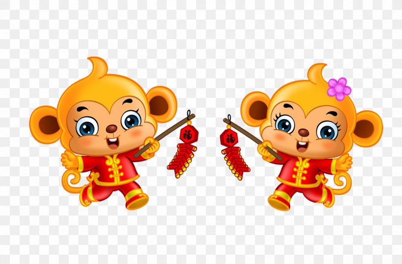Monkey Lunar New Year Wallpaper, PNG, 1344x884px, Monkey, Bainian, Cartoon, Chinese New Year, Fictional Character Download Free