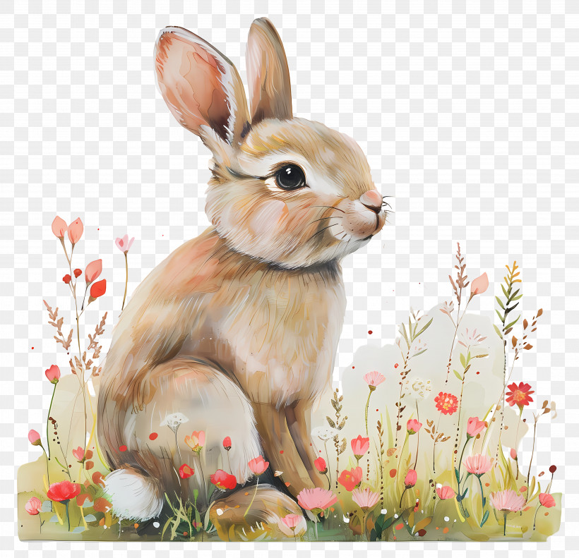 Rabbit - Adorable Bunny In Wildflower Meadow PNG