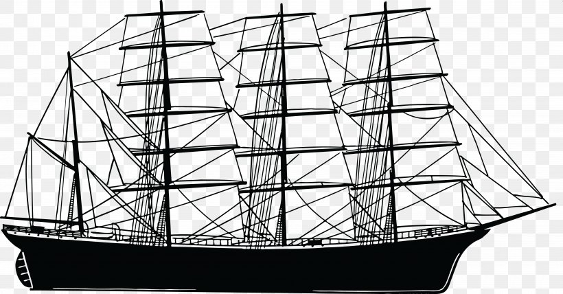 Sailing Ship Brigantine, PNG, 4000x2092px, Sail, Baltimore Clipper, Barque, Barquentine, Black And White Download Free