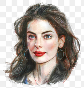 Anne Hathaway - Illustrated Woman With Hoop Earrings PNG