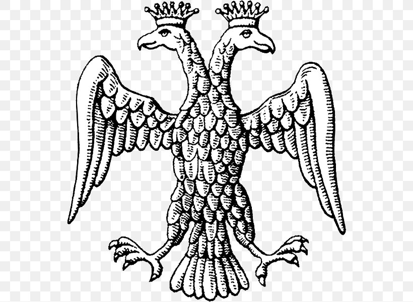 Byzantine Empire Grand Duchy Of Moscow Double-headed Eagle Coat Of Arms Of Russia, PNG, 554x601px, Byzantine Empire, Artwork, Beak, Bird, Black And White Download Free