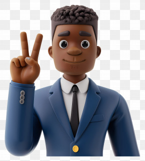 Businessman Peace Sign Hand - Cartoon Man In Blue Suit Showing Peace Sign PNG
