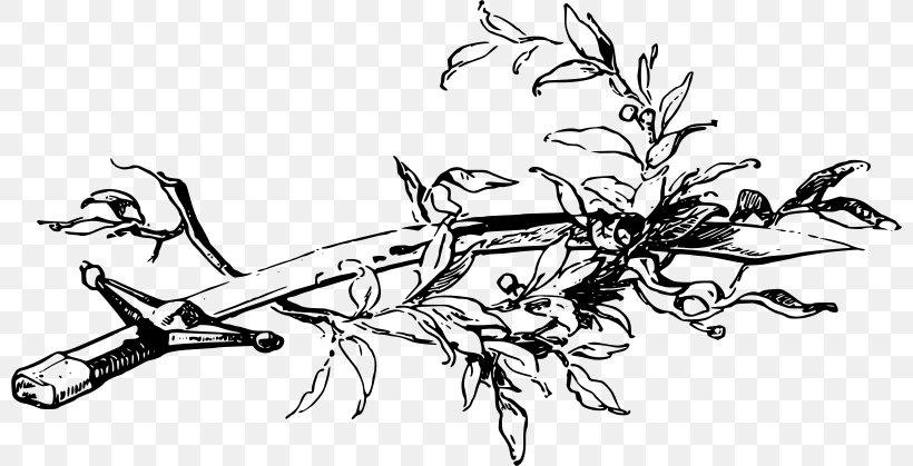 Olive Branch Sword Olive Wreath Clip Art, PNG, 800x419px, Olive Branch, Art, Artwork, Black And White, Branch Download Free