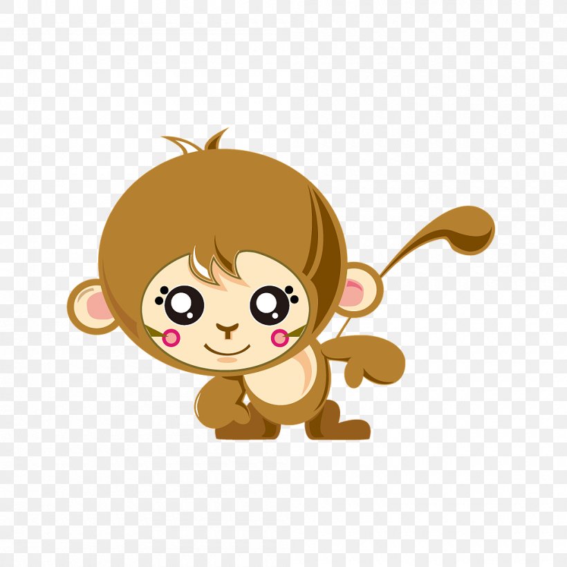 Monkey Cartoon Cuteness Image Vector Graphics, PNG, 1000x1000px, Monkey, Animal, Animated Cartoon, Animation, Carnivoran Download Free