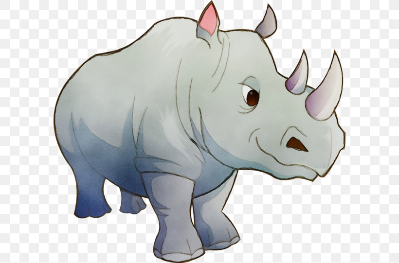 Rhinoceros Black Rhinoceros Cartoon Animal Figure White Rhinoceros, PNG, 600x541px, Watercolor, Animal Figure, Black Rhinoceros, Cartoon, Paint Download Free